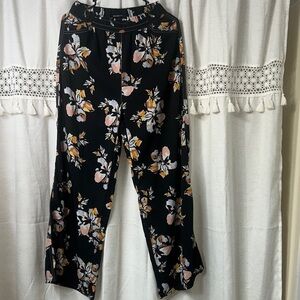 Who What Wear Black Floral Wide-Leg Pants with Pink & Yellow Accents